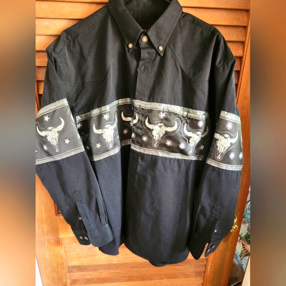 Black Western Shirt with Bull Design